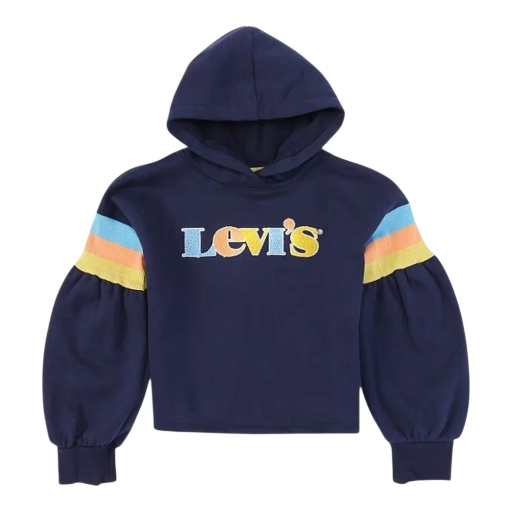 Levis Girls High Rise Fleece Hoodie Arm‎ Stripes Blue Yellow Size Medium 10/12